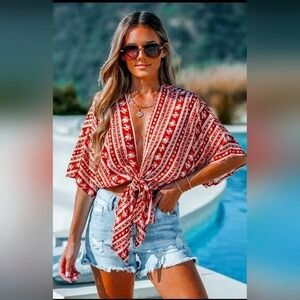 Cupshe Women's Open front Tie Twist Boho Top S